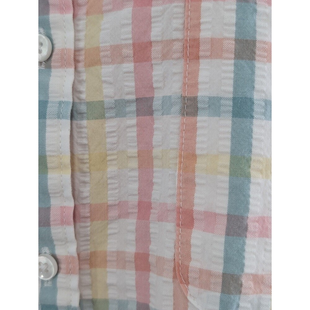 LL Bean 1X Pastel Checked Gingham Shirt Relaxed Fit Festival Fun Breezy - Picture 2 of 10